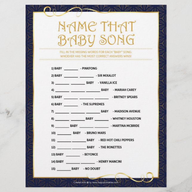 Name That Baby Song [Golden Blue] Custom Letterhead (Front)