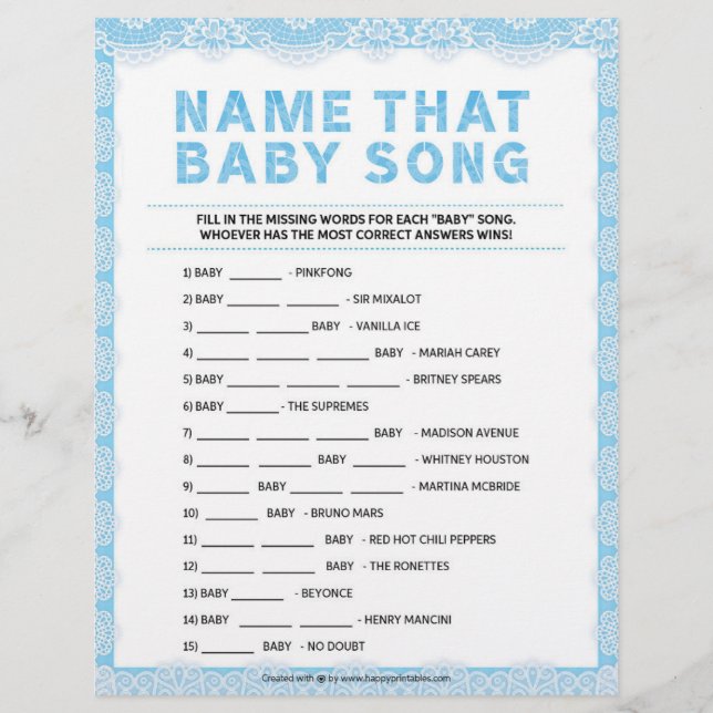Name That Baby Song [Luxury Lace [Blue]] Custom Letterhead (Front)