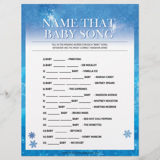 Name That Baby Song [Snowy Blue] Custom Letterhead (Front)