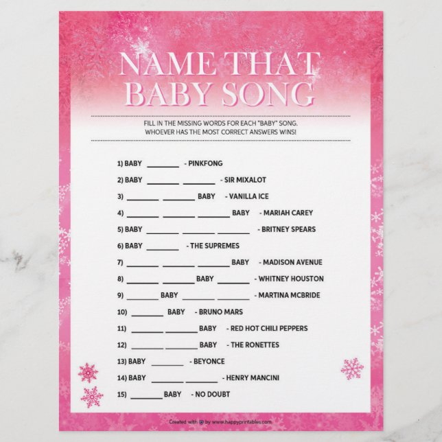 Name That Baby Song [Snowy Pink] Custom Letterhead (Front)