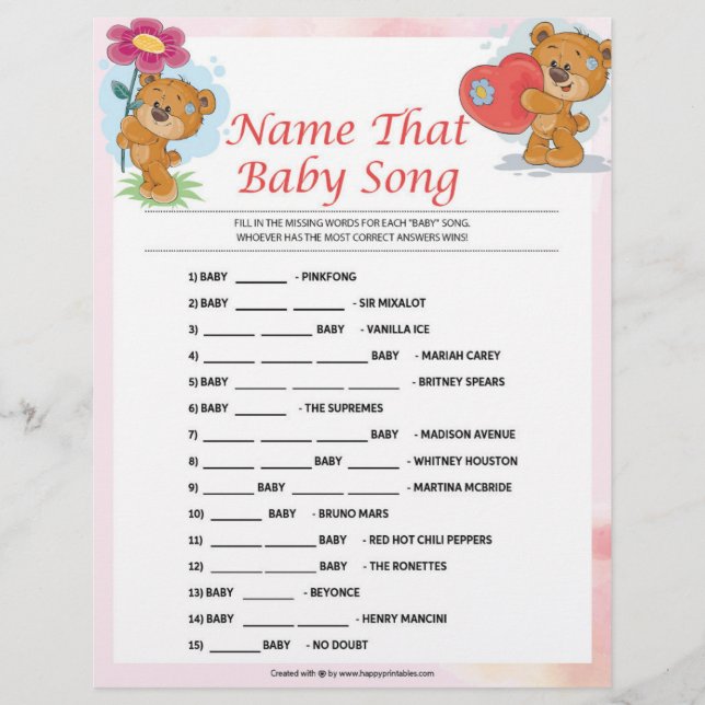 Name That Baby Song [Teddy Bears] Custom Letterhead (Front)