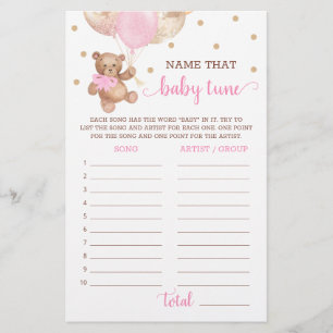 Name That Baby Tune Game Baby Shower Teddy Bear 