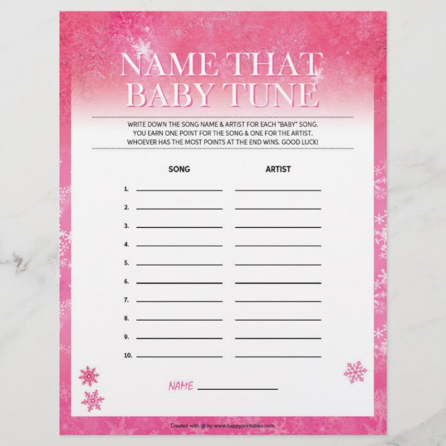 Name That Baby Tune [Snowy Pink] Custom Letterhead (Front)