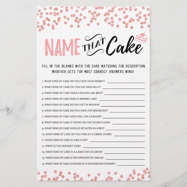 Name that cake game with Answers (Front)