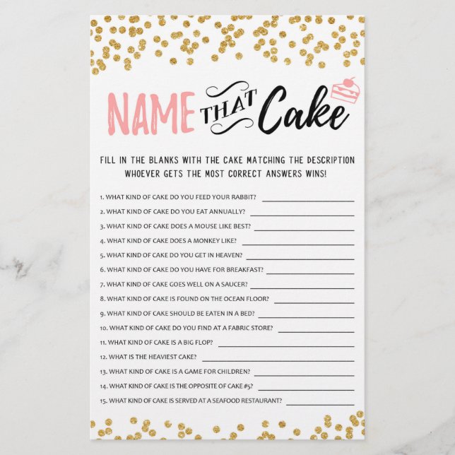 Name that cake game with Answers (Front)