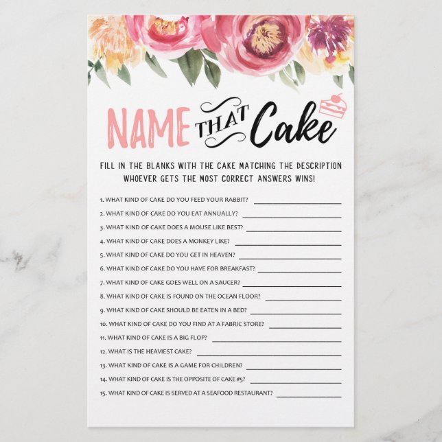 Name that cake game with Answers (Front)
