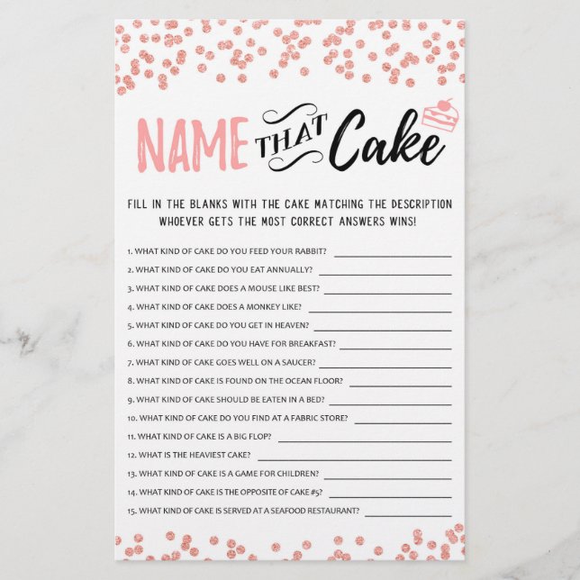 Name that cake game with Answers (Front)
