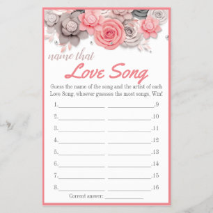 Name that Love Song Bridal Shower Game Card