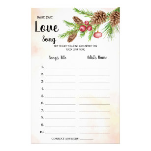 Name that Love Song Bridal Shower Game Card