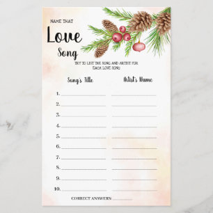 Name that Love Song Bridal Shower Game Card