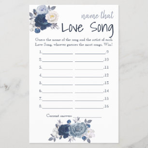 Name that Love Song Bridal Shower Game Card Flyer