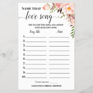 Name that Love Song Bridal Shower Pink Game Card