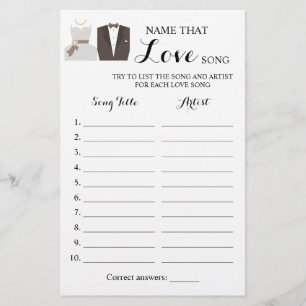 Name that Love Song Bride & Groom Game Card