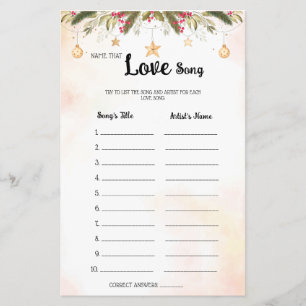 Name that Love Song Christmas Bridal Shower Game Flyer