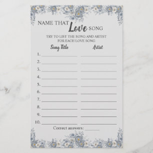 Name that Love Song Grey Floral Game Card