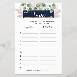 Name that Love Song Pampas Grass Shower Game Card