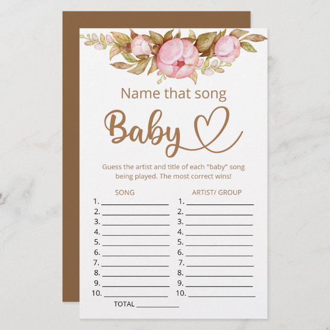 Name that song baby shower game (Front/Back)