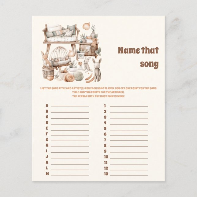 Name that  song Baby Shower Game (Front)
