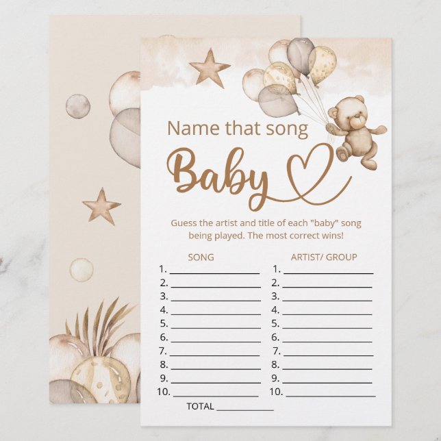Name that song baby shower game (Front/Back)