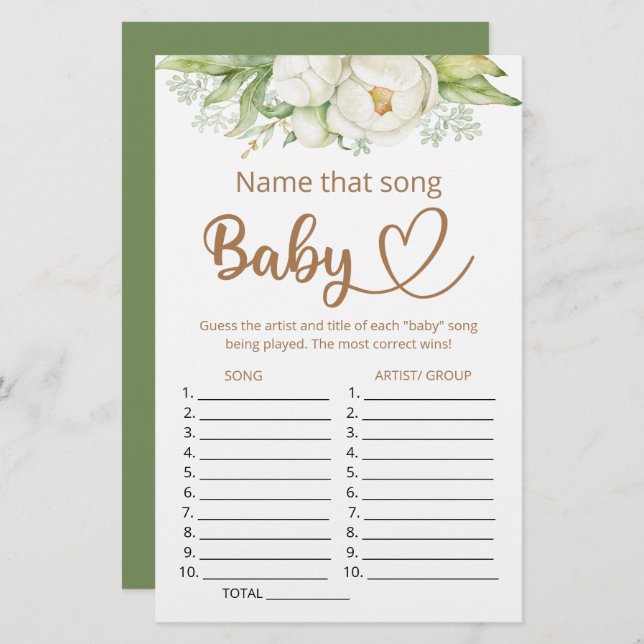 Name that song baby shower game (Front/Back)