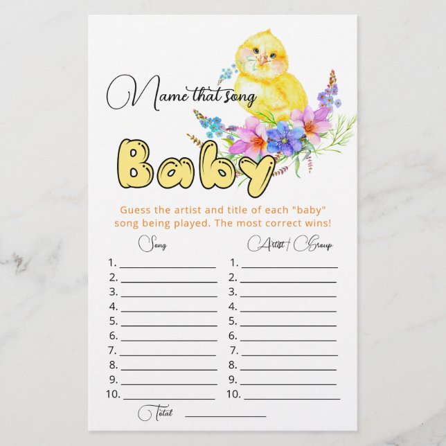 Name that song baby shower game (Front)