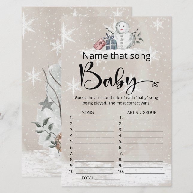 Name that song baby shower game (Front/Back)