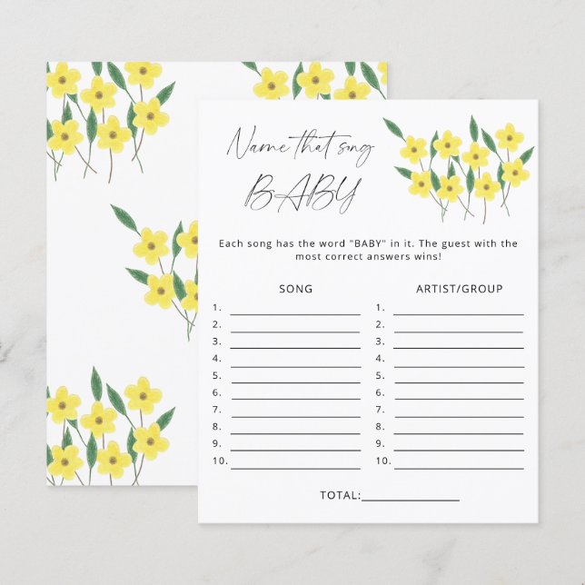 Name that song baby shower game Wildflowers (Front/Back)