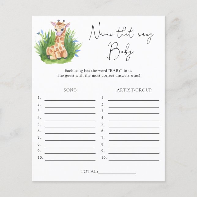 Name that song \ Giraffe theme baby shower game (Front)