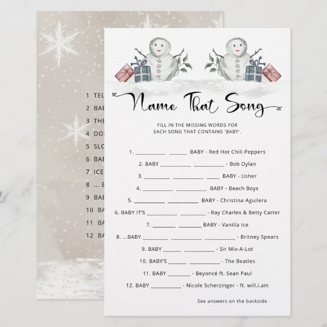 Name That Song Snowman Baby Shower (Front/Back)