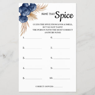 Name that Spice Blue Flower Bridal Shower Game Flyer