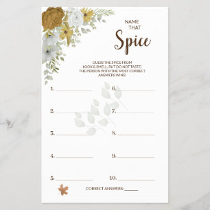 Name that Spice Boho Autumn BridalShower Game Card