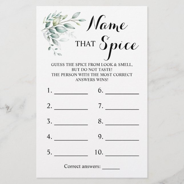 Name that Spice Greenery Eucaliptus Game Card (Front)