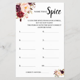 Name that Spice Marsala Bridal Shower Game Card