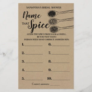 Name that Spice Rustic Bridal Shower Game Card