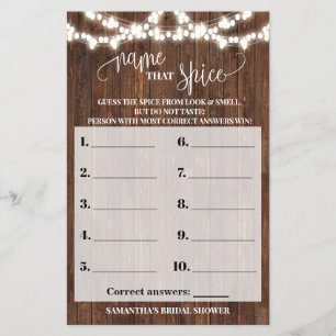 Name that Spice Western Bridal Shower Game Card