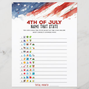 Name that State Icon 4th of July Party Game