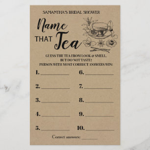 Name that Tea Rustic Bridal Shower Game Card