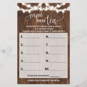 Name that Tea Western Bridal Shower Game Card