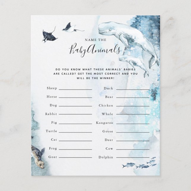 Name the Baby Animals | Baby Shower Game (Front)