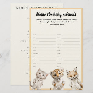 Name the Baby Animals Whimsical Pajama Animals Stationery