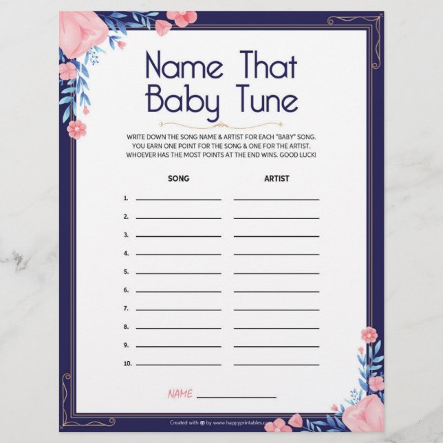 Name The Baby Tune [Floral Frame] Custom Letterhead (Front)