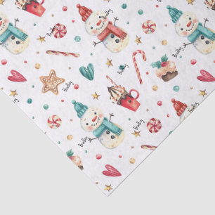 Name, Tissue Paper Candy Snowman Christmas Pattern
