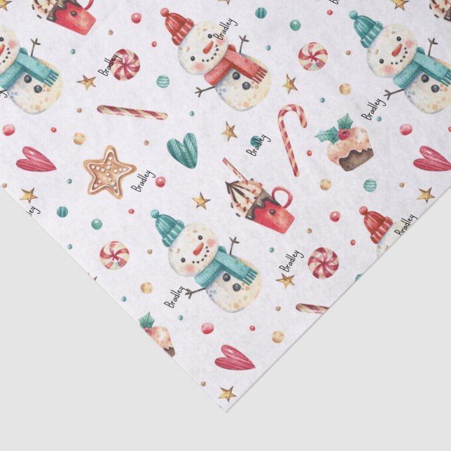 Name, Tissue Paper Candy Snowman Christmas Pattern (Detail)