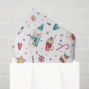Name, Tissue Paper Candy Snowman Christmas Pattern