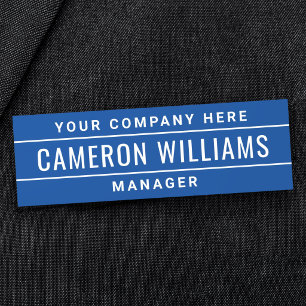 Name, title and company name modern blue name tag