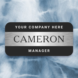 Name title company name modern black silver look tag