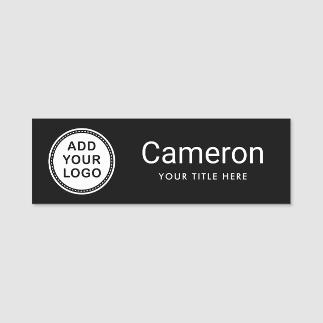 Name title custom logo black business employee tag (Front)