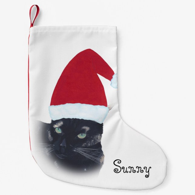 Name Tortoiseshell Cat Santa Christmas Stocking (Front)