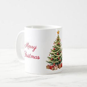 Name, Traditional Decorated Tree, Merry Christmas Coffee Mug