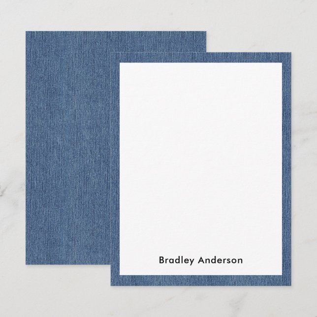 Name || Trendy Blue Jean Denim Print Frame Card (Front/Back)